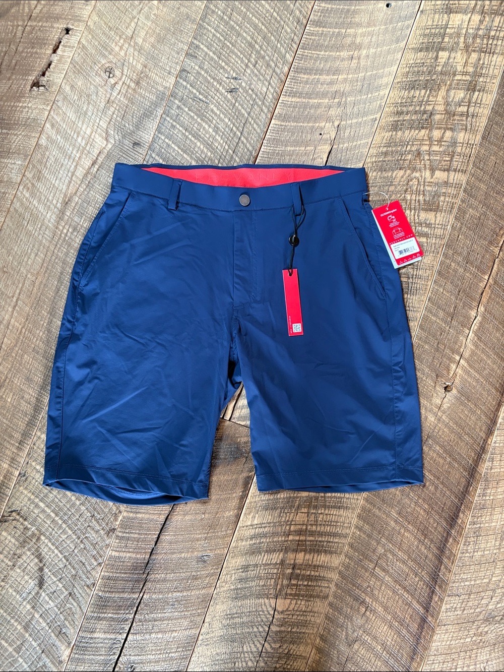 Men's Navy Hybrid Shorts with Coral Waistband Accent